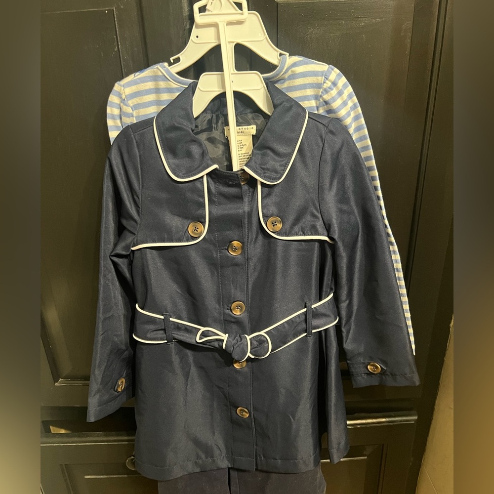 Max Studio Navy Raincoat with White Trim